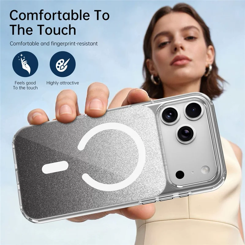 For iPhone 17 Pro Max Magnetic Case Compatible with MagSafe Sparkling Glitter TPU + Acrylic Phone Cover - Black