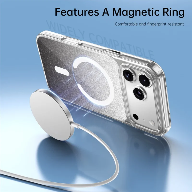 For iPhone 17 Pro Max Magnetic Case Compatible with MagSafe Sparkling Glitter TPU + Acrylic Phone Cover - Black