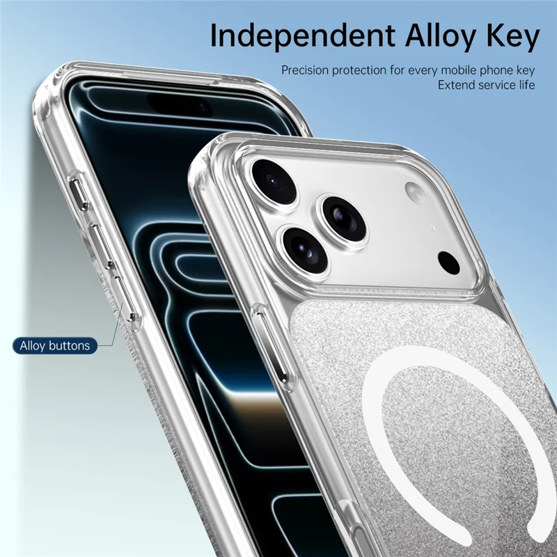 For iPhone 17 Pro Max Magnetic Case Compatible with MagSafe Sparkling Glitter TPU + Acrylic Phone Cover - Black