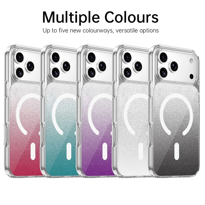 For iPhone 17 Pro Max Magnetic Case Compatible with MagSafe Sparkling Glitter TPU + Acrylic Phone Cover - Black