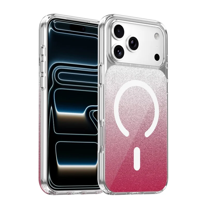 For iPhone 17 Pro Max Magnetic Case Compatible with MagSafe Sparkling Glitter TPU + Acrylic Phone Cover - Pink