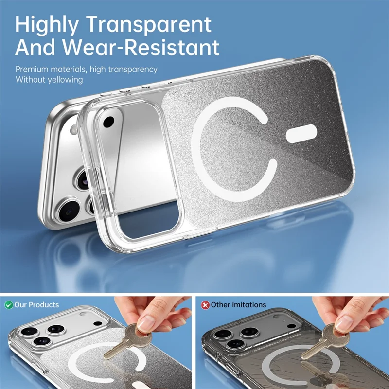 For iPhone 17 Pro Magnetic Case Compatible with MagSafe Sparkling Glitter TPU + Acrylic Phone Cover - Purple