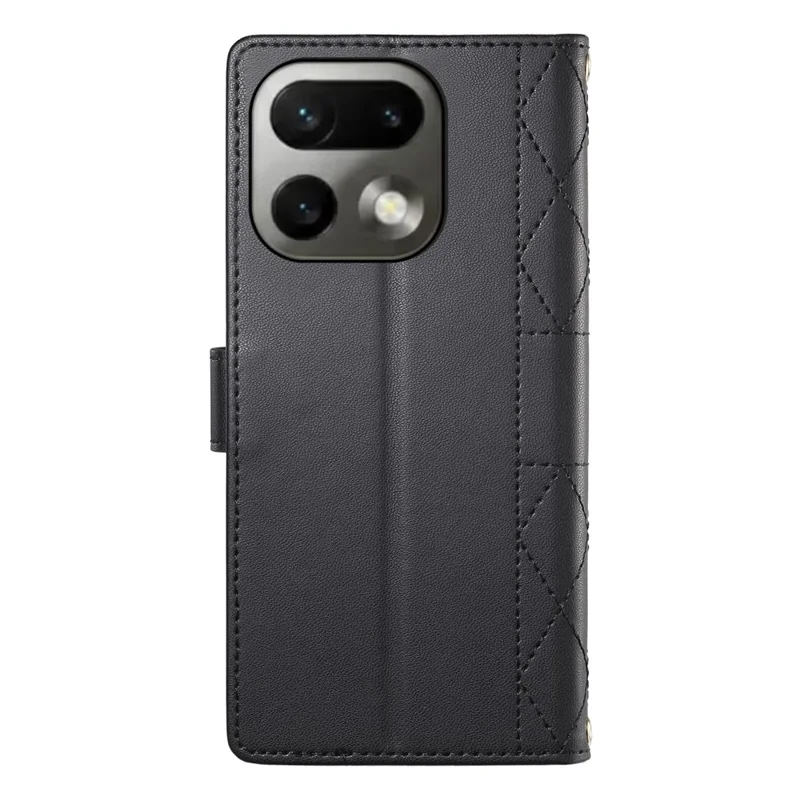 For Realme 16 Pro 5G Wallet Case Rhombus Stitching Stand Leather Phone Cover with Long  /  Short Strap - Black