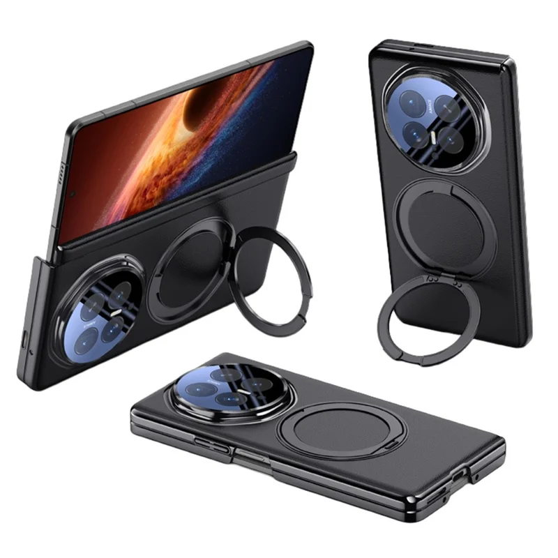 Capa Magnética para Honor Magic V6 5G com Protetor de Lente em Vidro Temperado, Suporte com Anel Rotativo 360°, Capa Protetora - Preto