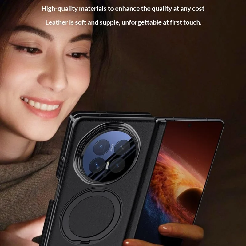 Capa Magnética para Honor Magic V6 5G com Protetor de Lente em Vidro Temperado, Suporte com Anel Rotativo 360°, Capa Protetora - Preto