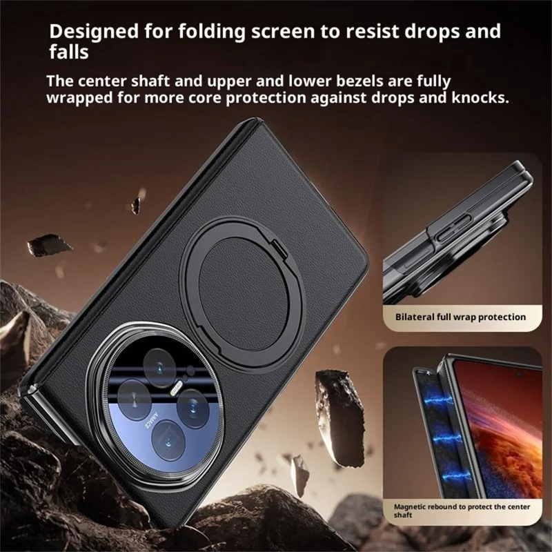 Capa Magnética para Honor Magic V6 5G com Protetor de Lente em Vidro Temperado, Suporte com Anel Rotativo 360°, Capa Protetora - Preto