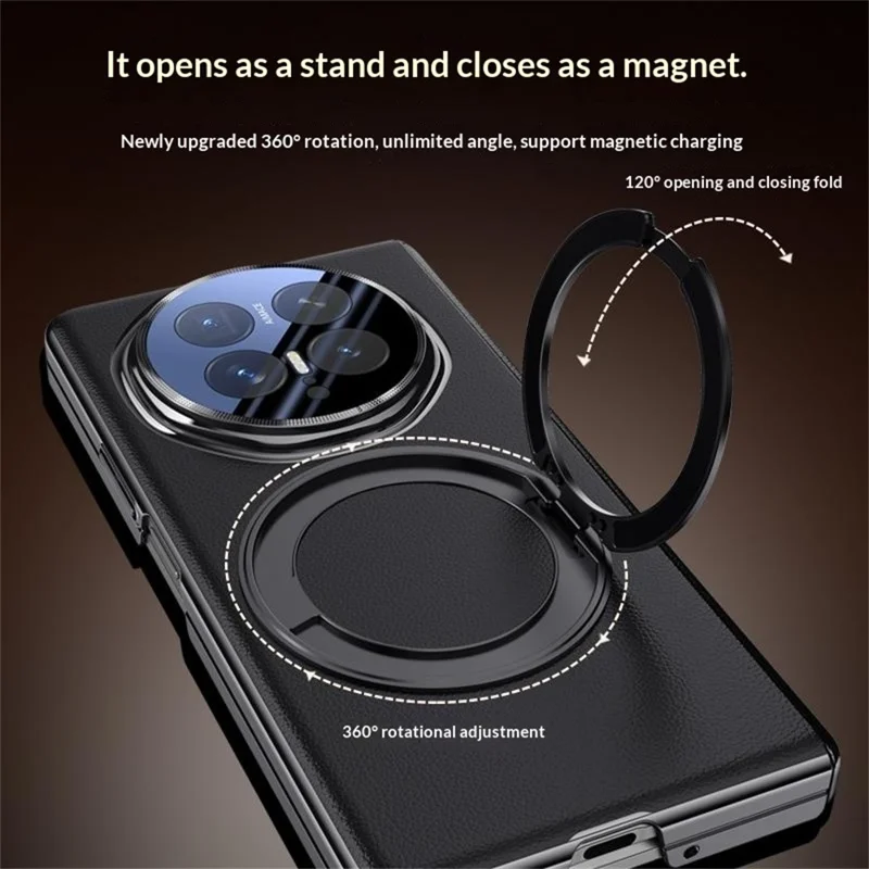 Capa Magnética para Honor Magic V6 5G com Protetor de Lente em Vidro Temperado, Suporte com Anel Rotativo 360°, Capa Protetora - Preto