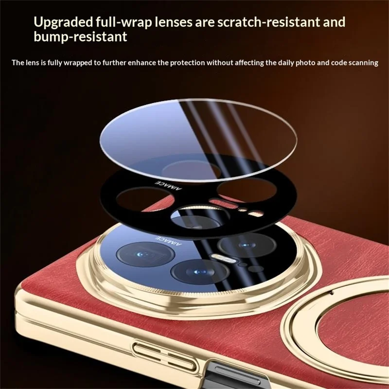 Capa Magnética para Honor Magic V6 5G com Protetor de Lente em Vidro Temperado, Suporte com Anel Rotativo 360°, Capa Protetora - Preto