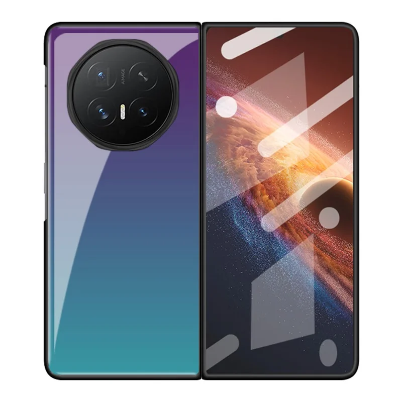 Capa para Honor Magic V6 5G com Padrão de Mármore, Vidro Temperado + Capa Híbrida em PC - Roxo / Ciano