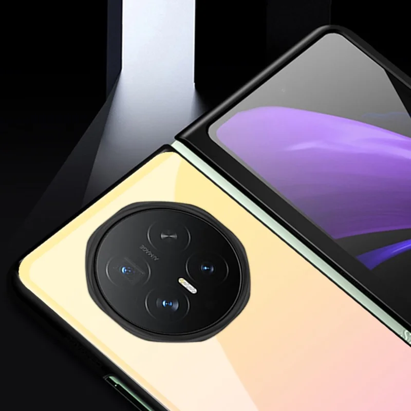 Capa para Honor Magic V6 5G com Padrão de Mármore, Vidro Temperado + Capa Híbrida em PC - Roxo / Ciano