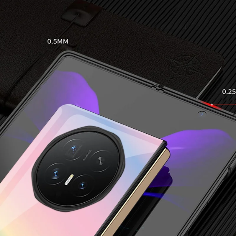 Capa para Honor Magic V6 5G com Padrão de Mármore, Vidro Temperado + Capa Híbrida em PC - Roxo / Ciano