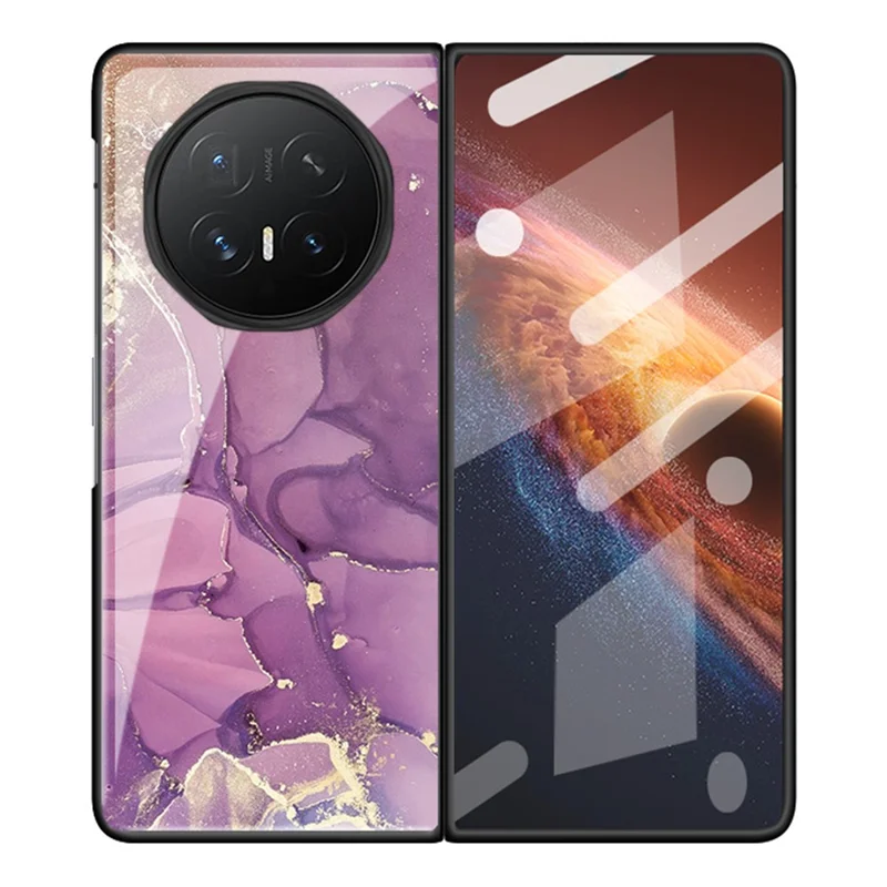 Capa para Honor Magic V6 5G com Padrão de Mármore, Tampa Híbrida de Vidro Temperado + PC - Mármore Roxo Nobre