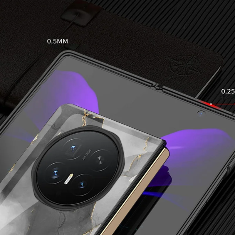 Capa para Honor Magic V6 5G com Padrão de Mármore, Tampa Híbrida de Vidro Temperado + PC - Mármore Roxo Nobre