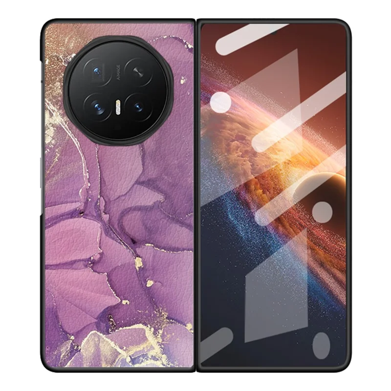 Capa para Honor Magic V6 5G com Textura de Mármore, Revestimento em Couro PU e Policarbonato, Capa para Telemóvel Dobrável - Mármore Roxo Nobre