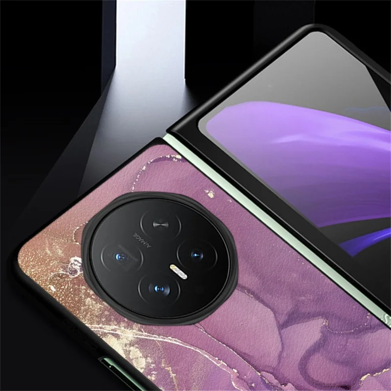 Capa para Honor Magic V6 5G com Textura de Mármore, Revestimento em Couro PU e Policarbonato, Capa para Telemóvel Dobrável - Mármore Roxo Nobre