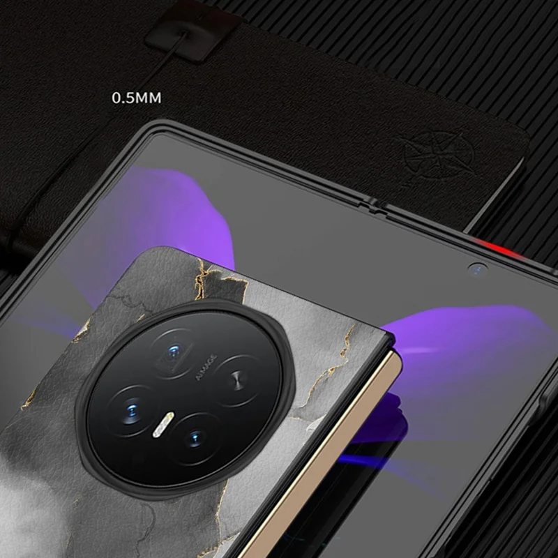 Capa para Honor Magic V6 5G com Textura de Mármore, Revestimento em Couro PU e Policarbonato, Capa para Telemóvel Dobrável - Mármore Roxo Nobre