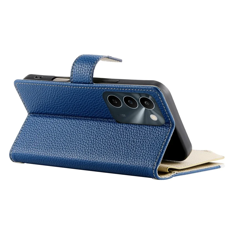 For Realme C83 5G Leather Case Zipper Wallet Color Splicing Flip Phone Cover with Straps - Dark Blue