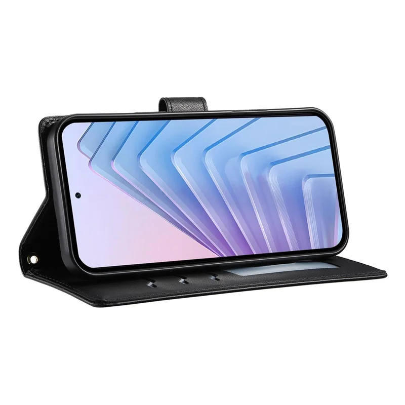 For Realme 16 Pro+ 5G Wallet Case Rhombus Stitching Stand Leather Phone Cover with Long  /  Short Strap - Black