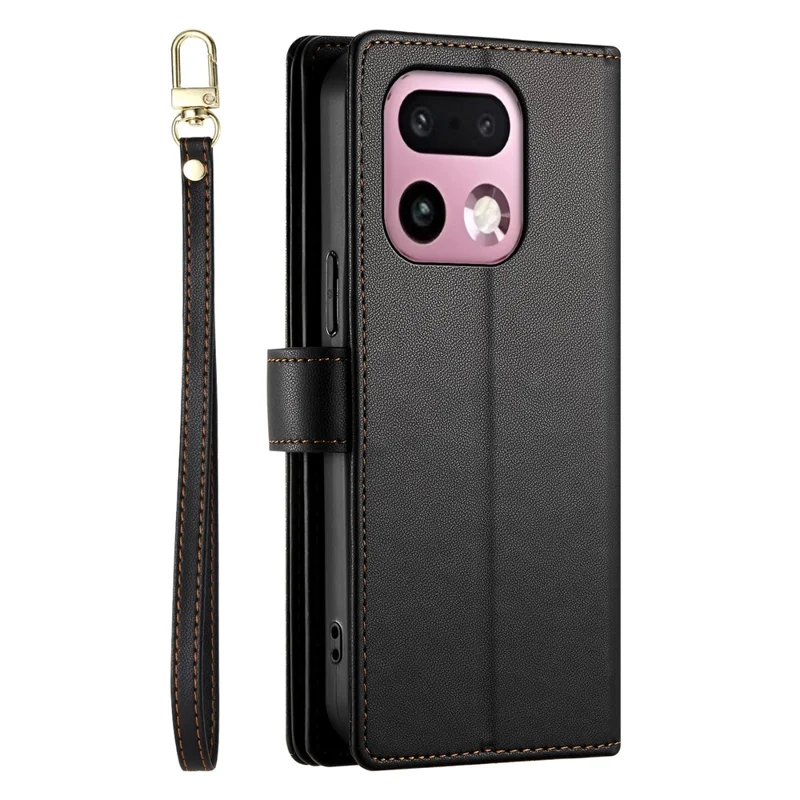 For Realme 16 Pro+ 5G Leather Case Zipper Pocket Wallet Phone Cover with Straps - Black