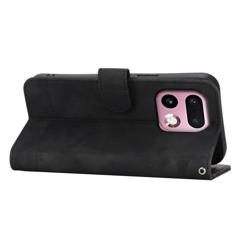 DIERFENG DF-03 For Realme 16 Pro+ 5G Leather Case Lines Imprint Wallet Phone Cover with Wrist Strap - Black