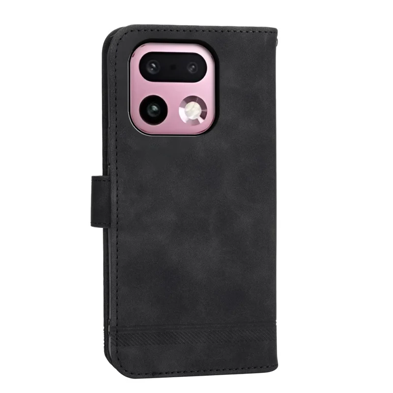 DIERFENG DF-03 For Realme 16 Pro+ 5G Leather Case Lines Imprint Wallet Phone Cover with Wrist Strap - Black