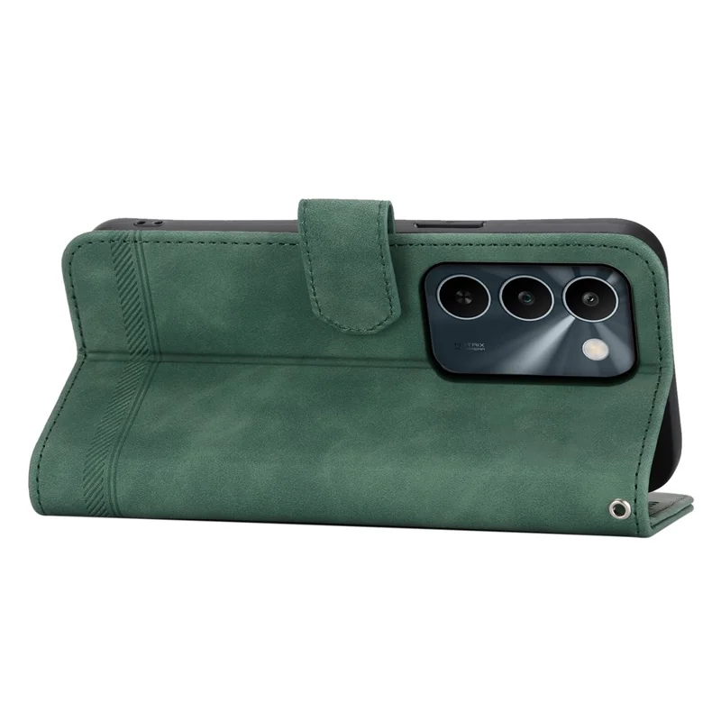 DIERFENG DF-03 For Realme C83 5G Leather Case Lines Imprint Wallet Phone Cover with Wrist Strap - Green
