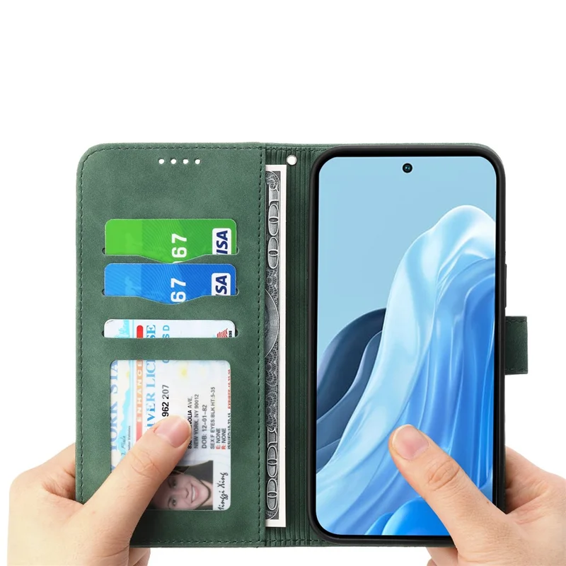 DIERFENG DF-03 For Realme C83 5G Leather Case Lines Imprint Wallet Phone Cover with Wrist Strap - Green