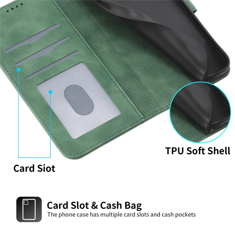 DIERFENG DF-03 For Realme C83 5G Leather Case Lines Imprint Wallet Phone Cover with Wrist Strap - Green