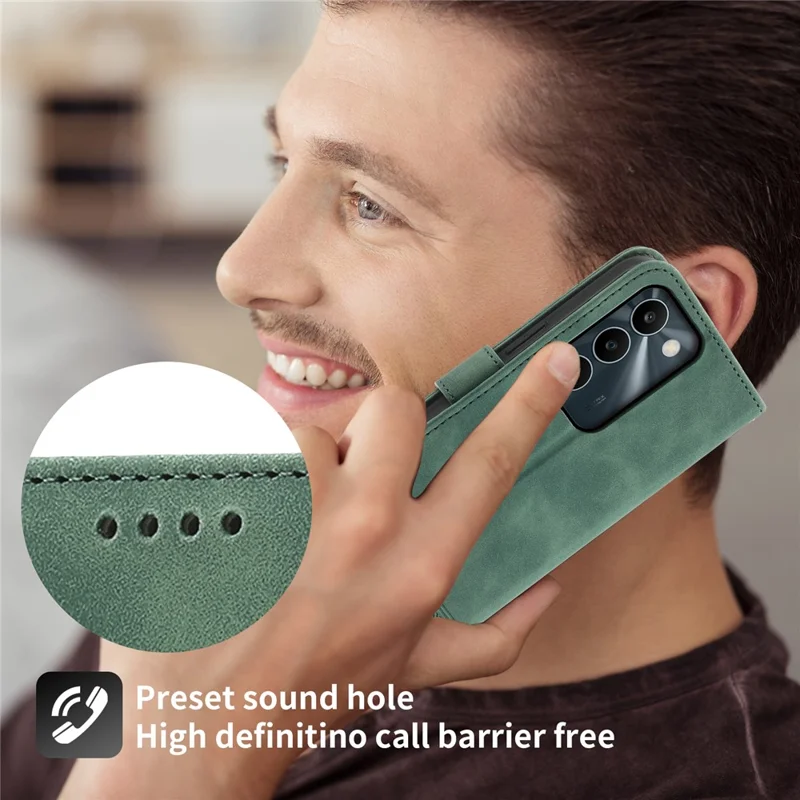 DIERFENG DF-03 For Realme C83 5G Leather Case Lines Imprint Wallet Phone Cover with Wrist Strap - Green