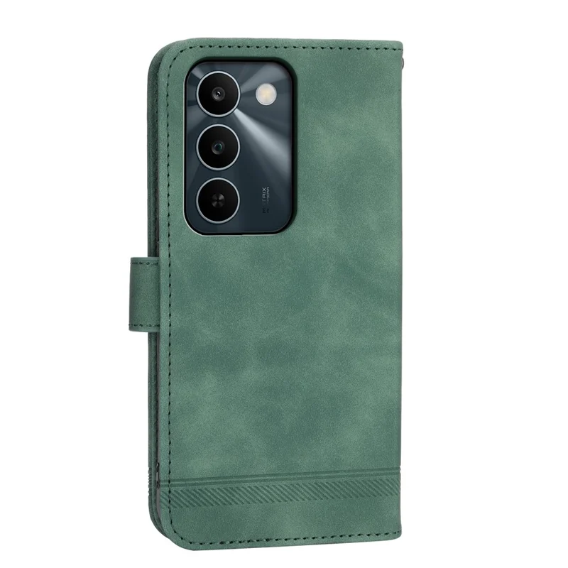 DIERFENG DF-03 For Realme C83 5G Leather Case Lines Imprint Wallet Phone Cover with Wrist Strap - Green