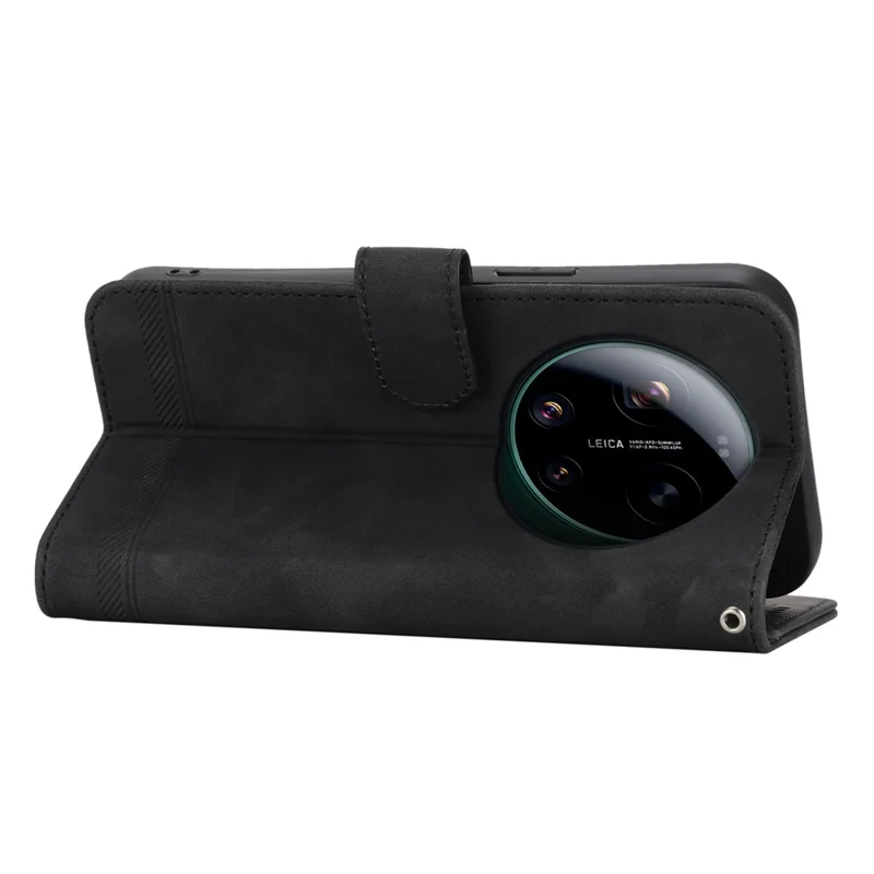 DIERFENG DF-03 For Xiaomi 17 Ultra 5G Leather Case Lines Imprint Wallet Phone Cover with Wrist Strap - Black