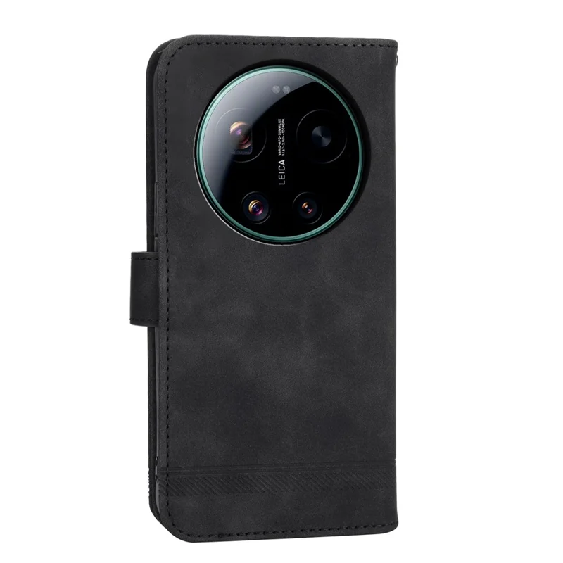 DIERFENG DF-03 For Xiaomi 17 Ultra 5G Leather Case Lines Imprint Wallet Phone Cover with Wrist Strap - Black