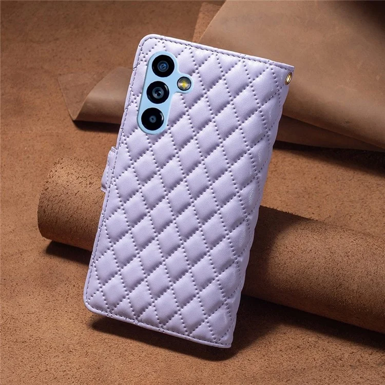 BINFEN COLOR BF Style-15 per Samsung Galaxy A54 5G Custodia in pelle PU con cerniera, tasca Custodia portafoglio con stampa a rombi pieghevole con supporto e tracolla - Viola
