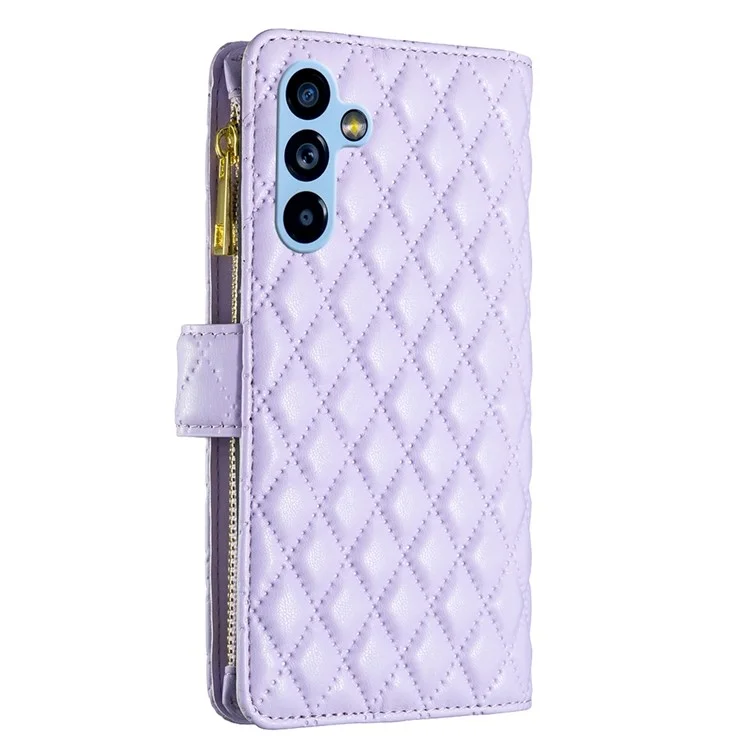 BINFEN COLOR BF Style-15 per Samsung Galaxy A54 5G Custodia in pelle PU con cerniera, tasca Custodia portafoglio con stampa a rombi pieghevole con supporto e tracolla - Viola