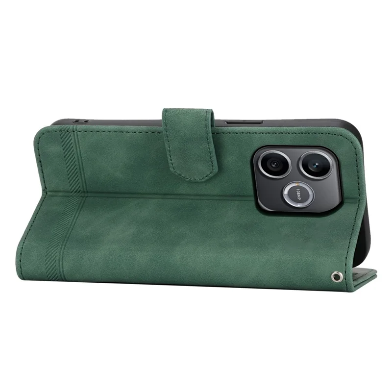 DIERFENG DF-03 For Honor 600 Lite 5G Leather Case Lines Imprint Wallet Phone Cover with Wrist Strap - Green