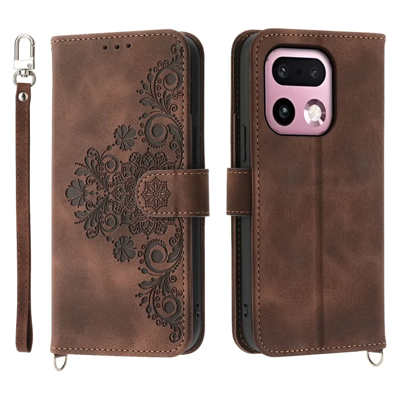 For Realme 16 Pro+ 5G Wallet Case Flower Pattern PU Leather Phone Cover with Strap - Brown