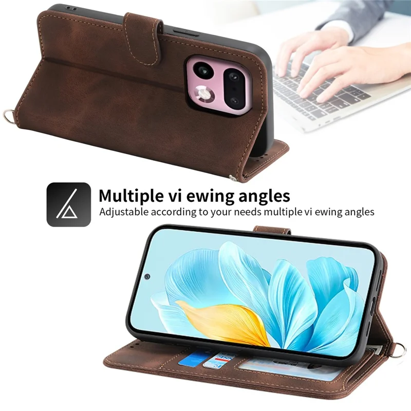 For Realme 16 Pro+ 5G Wallet Case Flower Pattern PU Leather Phone Cover with Strap - Brown