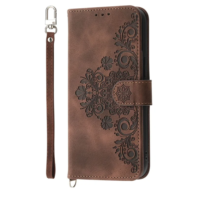 For Realme 16 Pro+ 5G Wallet Case Flower Pattern PU Leather Phone Cover with Strap - Brown