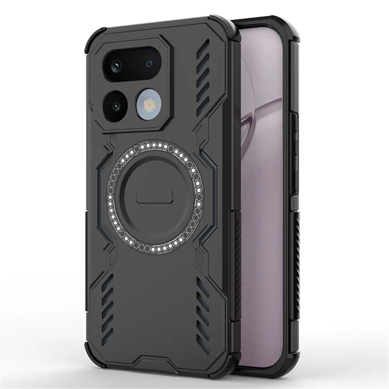 For Realme 16 Pro 5G Magnetic Case Butterfly Armor Hollow Heat Dissipation PC + TPU Phone Cover - Black