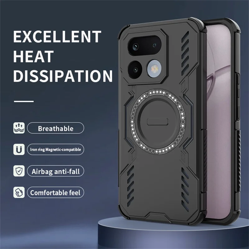 For Realme 16 Pro 5G Magnetic Case Butterfly Armor Hollow Heat Dissipation PC + TPU Phone Cover - Black