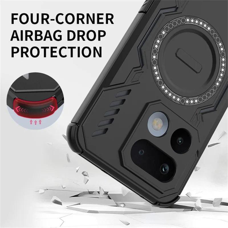 For Realme 16 Pro 5G Magnetic Case Butterfly Armor Hollow Heat Dissipation PC + TPU Phone Cover - Black