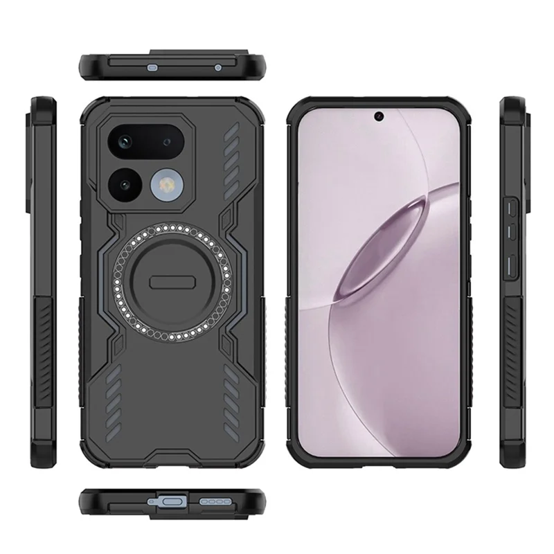 For Realme 16 Pro 5G Magnetic Case Butterfly Armor Hollow Heat Dissipation PC + TPU Phone Cover - Black