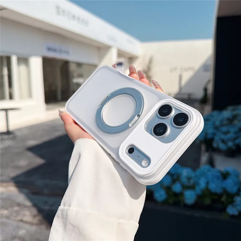 For iPhone 17 Pro Magnetic Case Rotating Ring Kickstand PC + TPU Skin-touch Phone Cover - Transparent White