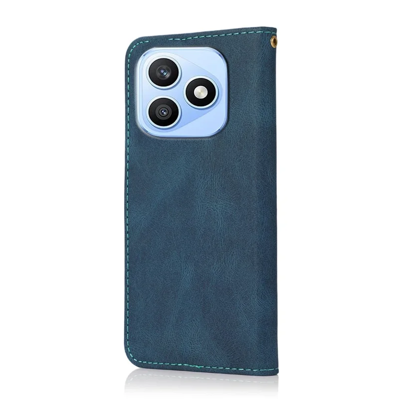 For Honor X8d 4G Case Color Splicing Wallet Stand Leather Phone Cover with Wrist Strap - Blue  /  Green