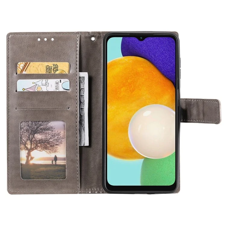 Para Samsung Galaxy A54 5G Capa de carteira com estampa de flor de mandala impressa Capa flip de couro PU com suporte magnético - Cinza
