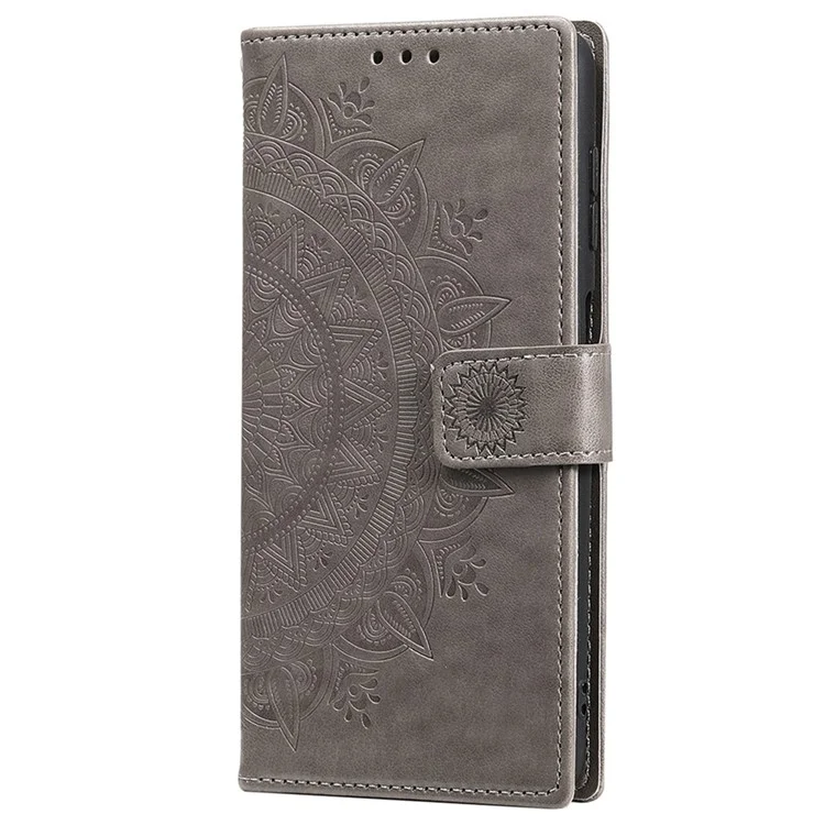 Para Samsung Galaxy A54 5G Capa de carteira com estampa de flor de mandala impressa Capa flip de couro PU com suporte magnético - Cinza