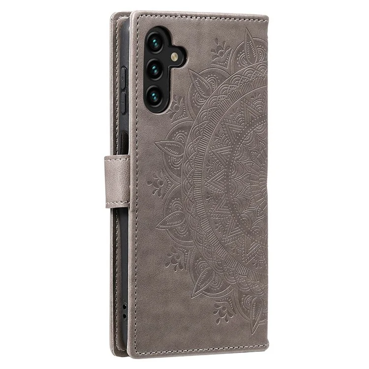 Para Samsung Galaxy A54 5G Capa de carteira com estampa de flor de mandala impressa Capa flip de couro PU com suporte magnético - Cinza