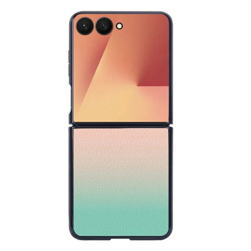 Funda para Samsung Galaxy Z Flip7 5G de color degradado, resistente a impactos, con protección de cuero PU y TPU/PC - Naranja / Verde