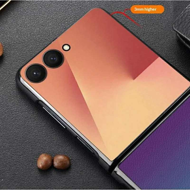 Funda para Samsung Galaxy Z Flip7 5G de color degradado, resistente a impactos, con protección de cuero PU y TPU/PC - Naranja / Verde