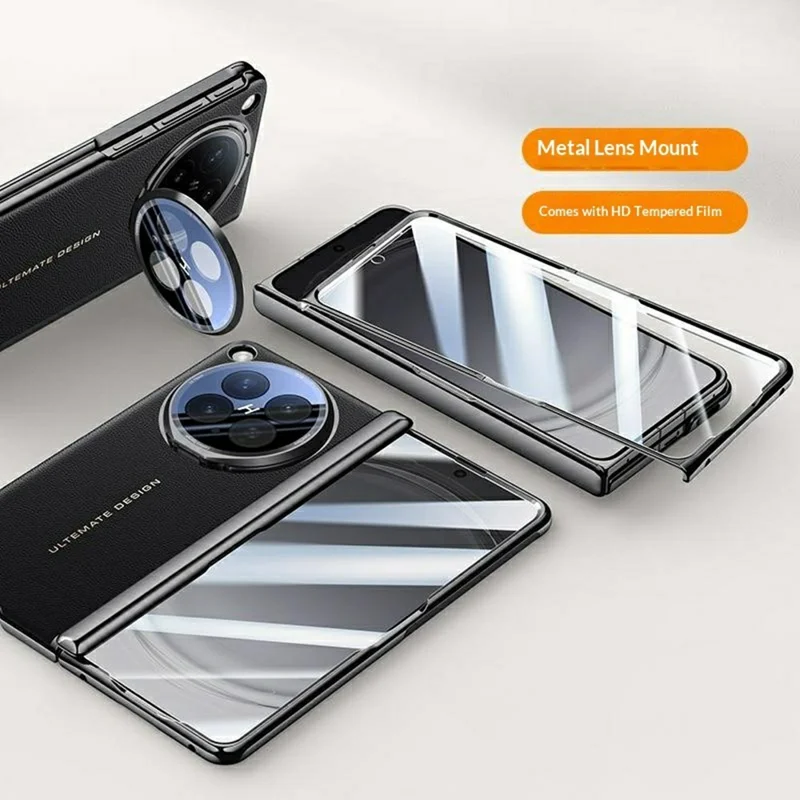 For Oppo Find N6 5G Case with Tempered Glass Screen Protector Lens Kickstand Electroplated Phone Cover - Black